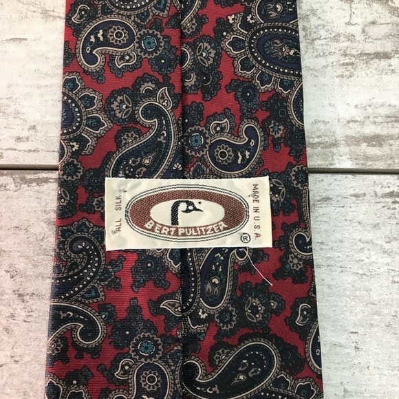 Paisley Silk Tie Bert Pulitzer Navy Red - Picture 2 of 7